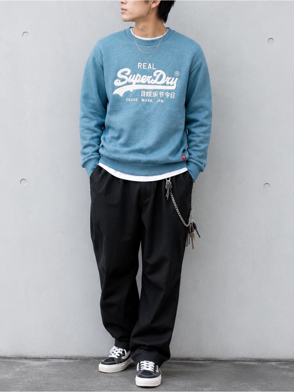 Superdry Men Blue Soft Fleece Lined Crewneck Pullover Sweater US6 Streetwear Y2K